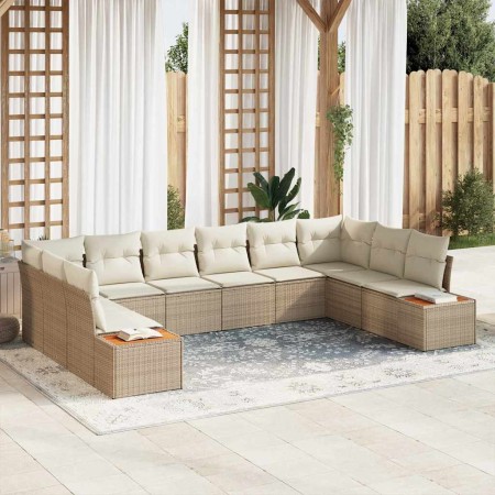 Conjunto de sofá de jardín con cojín 10 pcs beige y crema