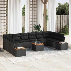 Conjunto de sofá de jardín 11 pcs Negro 344 x 209 x 85 cm
