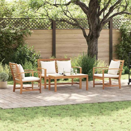 Conjunto de sofá de jardín 4 pcs Natural Madera de teca maciza