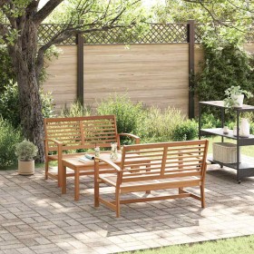 Conjunto de sofá de jardín 3 pcs Natural Madera de teca maciza