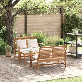 Conjunto de sofá de jardín 3 pcs Natural Madera de teca maciza