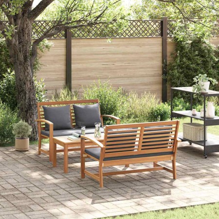 Conjunto de sofá de jardín 3 pcs Natural Madera de teca maciza
