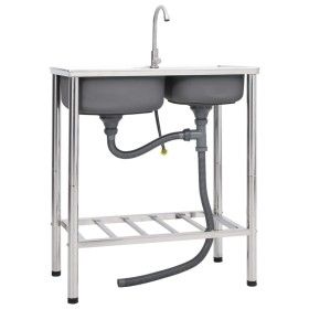 Double bowl camping sink and stainless steel faucet by vidaXL, Sinks - Ref: Foro24-151211, Price: 198,69 €, Discount: %
