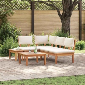 Conjunto de Bancos de Jardín con cojín 4 pcs Marrón y crema