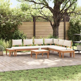 Conjunto de Bancos de Jardín con cojín 4 pcs Marrón y crema