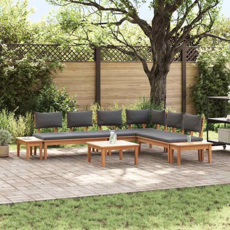 Conjunto de Bancos de Jardín con cojín 3 pcs Marrón y gris