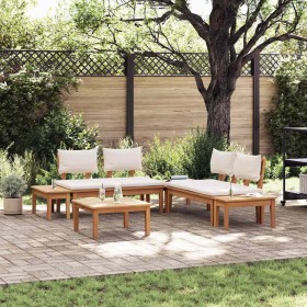 Conjunto de Bancos de Jardín con cojín 3 pcs Marrón y crema