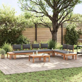 Conjunto de Bancos de Jardín con cojín 5 pcs Marrón y gris