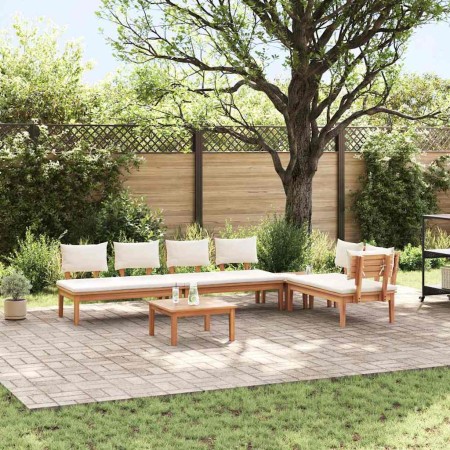 Conjunto de Bancos de Jardín con cojín 5 pcs Marrón y crema