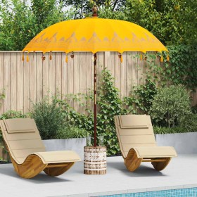 Parasol Balinés Amarillo 210-220 cm Algodón, madera maciza