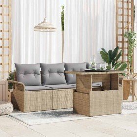 Conjunto de sofá de jardín con cojín 5 pcs Beige Poliratán
