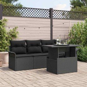 Conjunto de sofá de jardín con cojín 5 pcs Negro Poliratán Conjunto de sofá de jardín con cojín 5 pcs Negro Poliratán