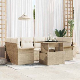 Conjunto de sofá de jardín con cojín 7 pcs Beige Poliratán Conjunto de sofá de jardín con cojín 7 pcs Beige Poliratán