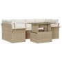 Conjunto de sofá de jardín con cojín 7 pcs Beige Poliratán