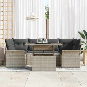 Conjunto de sofá de jardín con cojín 7 pcs Gris Claro Poliratán Conjunto de sofá de jardín con cojín 7 pcs Gris Claro Poliratán