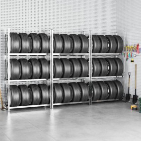 Estanterías de neumáticos 3 niveles 3 uds acero 110x40x200 cm
