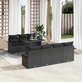 Conjunto de sofá de jardín con cojín 8 pcs Negro Poliratán