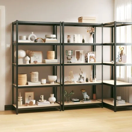 Shelving 5 levels 3 units anthracite gray steel and plywood by vidaXL, Industrial shelving - Ref: Foro24-3154216, Price: 243,...