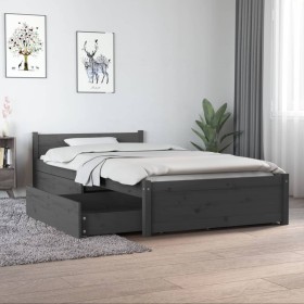 Estructura de cama individual con cajones gris 90x190 cm