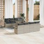 Conjunto de sofá de jardín con cojín 9 pcs Gris Claro Poliratán