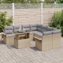 Conjunto de sofá de jardín con cojín 9 pcs Beige Poliratán