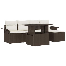 Conjunto de sofá de jardín con cojín 6 pcs Marrón Poliratán