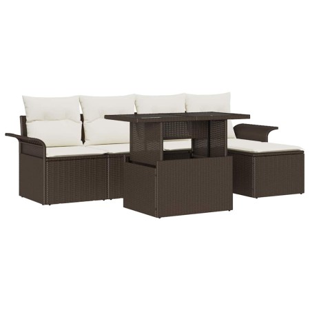 Conjunto de sofá de jardín con cojín 6 pcs Marrón Poliratán