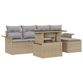 Conjunto de sofá de jardín con cojín 6 pcs Beige Poliratán