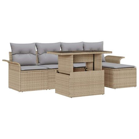 Conjunto de sofá de jardín con cojín 6 pcs Beige Poliratán