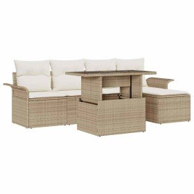Conjunto de sofá de jardín con cojín 6 pcs Beige Poliratán