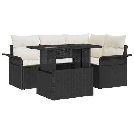 Conjunto de sofá de jardín con cojín 5 pcs Negro Poliratán