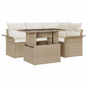 Conjunto de sofá de jardín con cojín 5 pcs Beige Poliratán