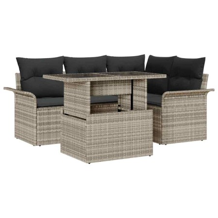 Conjunto de sofá de jardín con cojín 5 pcs Gris Claro Poliratán