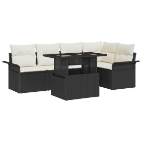 Conjunto de sofá de jardín con cojín 6 pcs Negro Poliratán