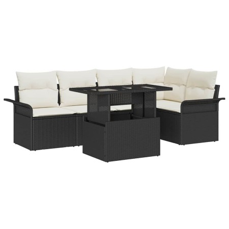 Conjunto de sofá de jardín con cojín 6 pcs Negro Poliratán