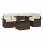 Conjunto de sofá de jardín con cojín 6 pcs Marrón Poliratán
