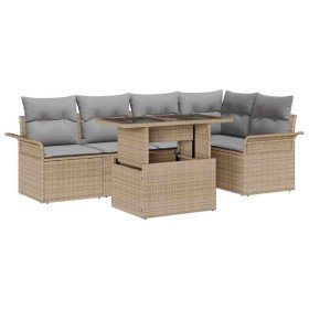 Conjunto de sofá de jardín con cojín 6 pcs Beige Poliratán