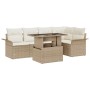 Conjunto de sofá de jardín con cojín 6 pcs Beige Poliratán