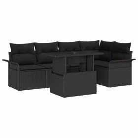 Conjunto de sofá de jardín con cojín 6 pcs Negro Poliratán