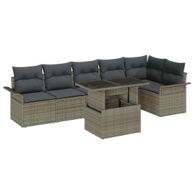 Conjunto de sofá de jardín con cojín 7 pcs Gris Poliratán