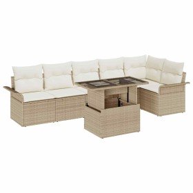 Conjunto de sofá de jardín con cojín 7 pcs Beige Poliratán