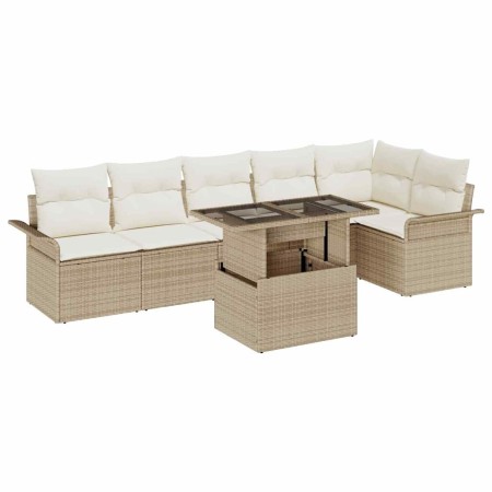 Conjunto de sofá de jardín con cojín 7 pcs Beige Poliratán en Conjuntos de jardín | Comprar online en Foro24