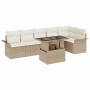 Conjunto de sofá de jardín con cojín 7 pcs Beige Poliratán