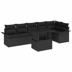 Conjunto de sofá de jardín con cojín 7 pcs Negro Poliratán
