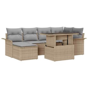 Conjunto de sofá de jardín con cojín 7 pcs Beige Poliratán