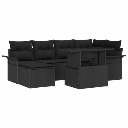 Conjunto de sofá de jardín con cojín 7 pcs Negro Poliratán