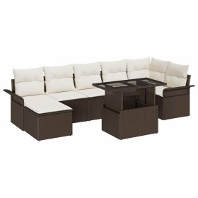 Conjunto de sofá de jardín con cojín 8 pcs Marrón Poliratán