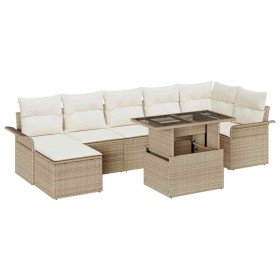 Conjunto de sofá de jardín con cojín 8 pcs Beige Poliratán Conjunto de sofá de jardín con cojín 8 pcs Beige Poliratán