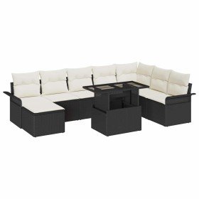Conjunto de sofá de jardín con cojín 9 pcs Negro y crema Conjunto de sofá de jardín con cojín 9 pcs Negro y crema