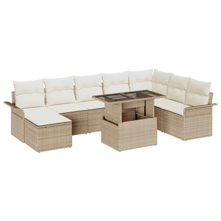 Conjunto de sofá de jardín con cojín 9 pcs Beige y Crema
